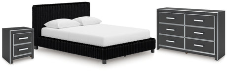 Zuraleus Black Queen Upholstered Bed, Dresser and Nightstand from Ashley - Luna Furniture