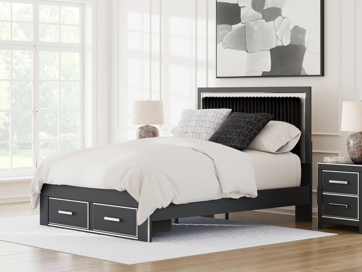 Zuraleus Black Queen Upholstered Panel Storage Bed from Ashley - Luna Furniture