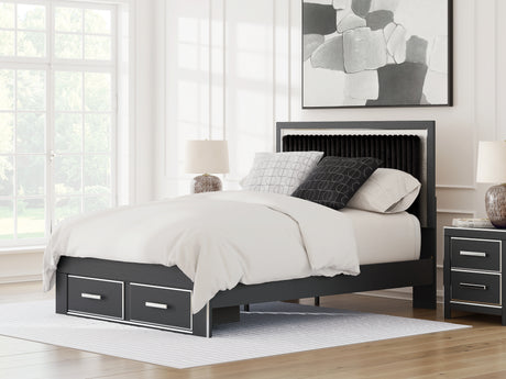 Zuraleus Black Queen Upholstered Panel Storage Bed from Ashley - Luna Furniture