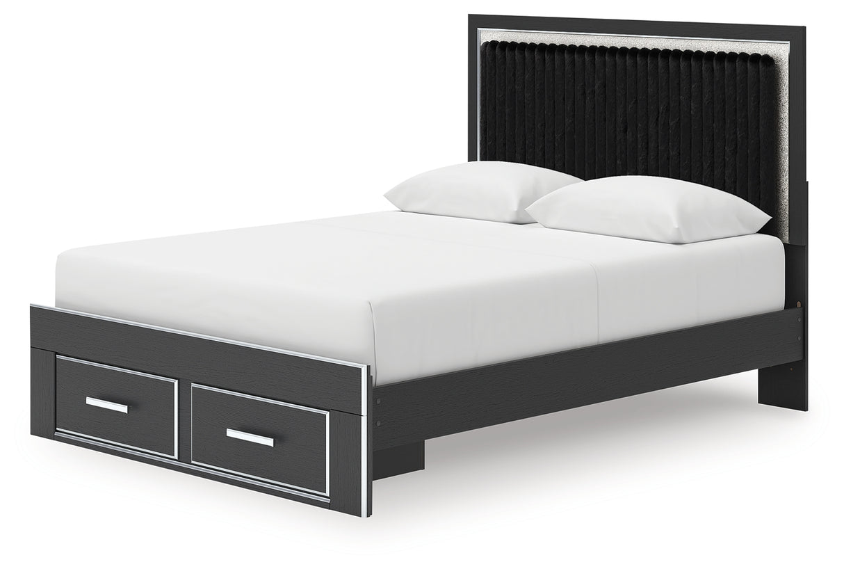 Zuraleus Black Queen Upholstered Panel Storage Bed from Ashley - Luna Furniture
