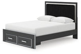 Zuraleus Black Queen Upholstered Panel Storage Bed from Ashley - Luna Furniture