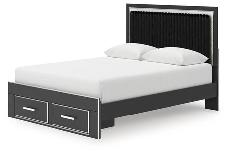Zuraleus Black Queen Upholstered Panel Storage Bed from Ashley - Luna Furniture