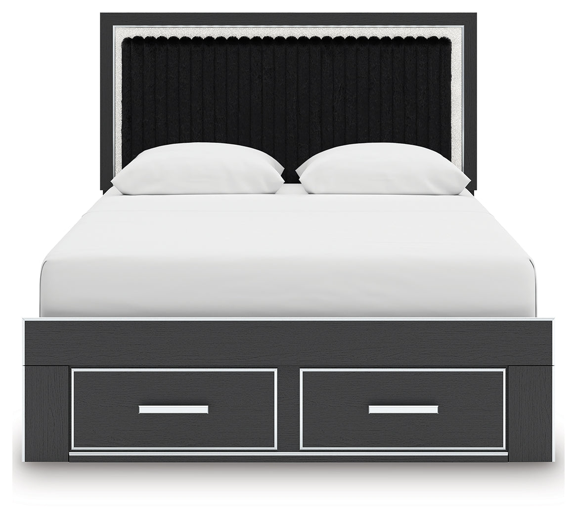 Zuraleus Black Queen Upholstered Panel Storage Bed from Ashley - Luna Furniture