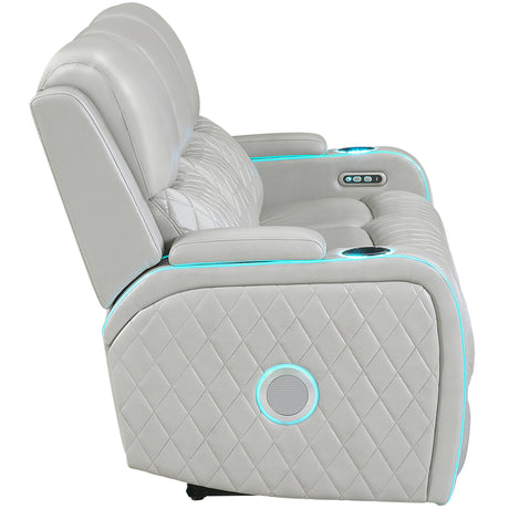 Luna Home Cinema Power Reclining Sofa, Ice Vegan Leather from Steve Silver - Luna Furniture