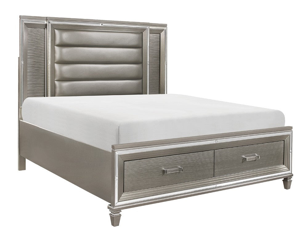 Tamsin Silver/Gray Metallic Queen LED Upholstered Storage Platform Bed from Homelegance - Luna Furniture