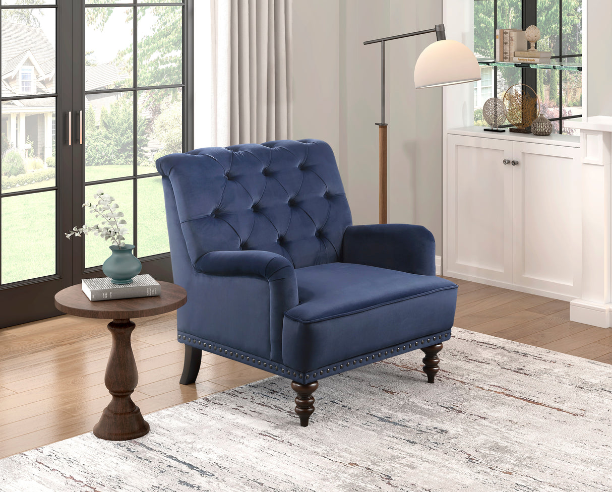 Holland Park Dark Blue Velvet Accent Chair from Homelegance - Luna Furniture
