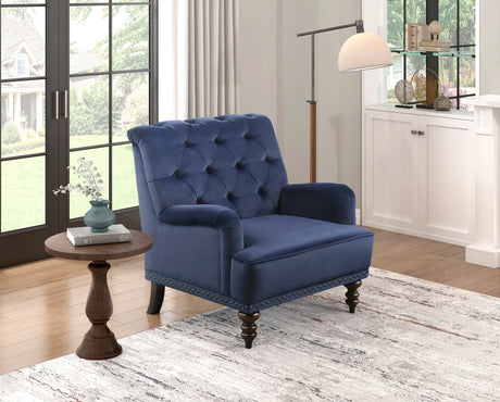 Holland Park Dark Blue Velvet Accent Chair from Homelegance - Luna Furniture