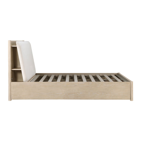 Matteo Light Oak Queen Platform Bed with Footboard Storage from Homelegance - Luna Furniture