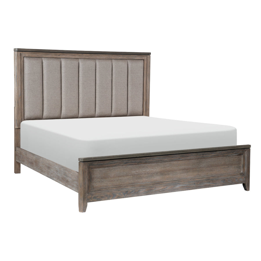 Newell Light Brown King Upholstered Panel Bed from Homelegance - Luna Furniture