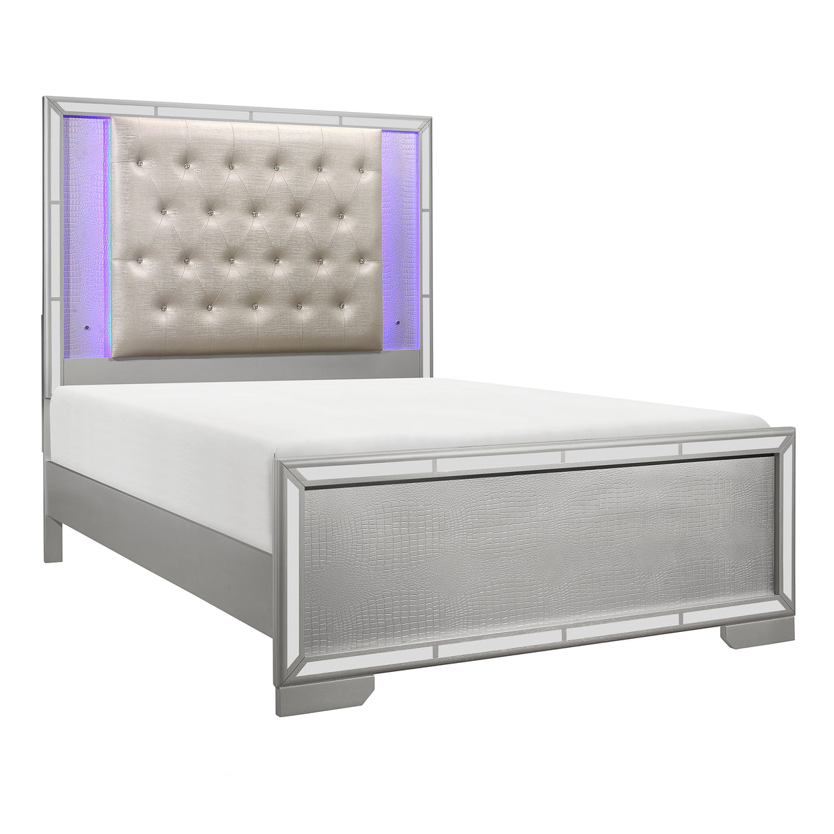 Aveline Silver Queen LED Upholstered Panel Bed from Homelegance - Luna Furniture