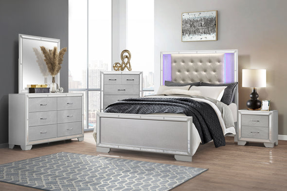 Aveline Silver King LED Upholstered Panel Bed - Luna Furniture
