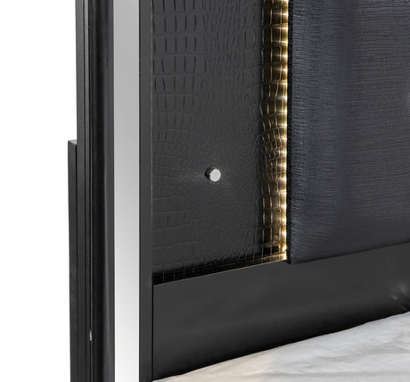 Aveline Black King LED Upholstered Panel Bed from Homelegance - Luna Furniture