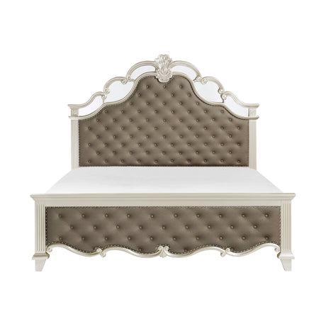 Ever Champagne King Mirrored Upholstered Panel Bed from Homelegance - Luna Furniture