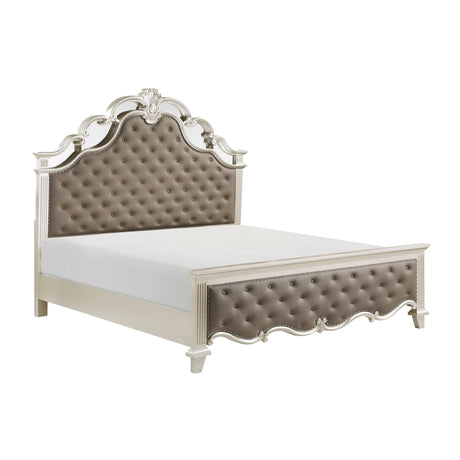 Ever Champagne Mirrored Upholstered Panel Bedroom Set