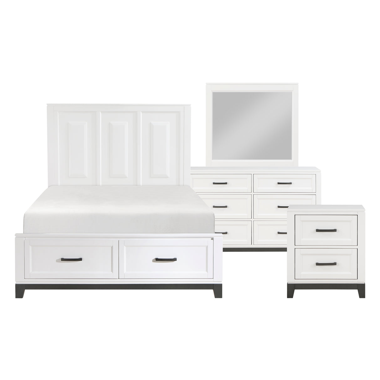 Garretson White 4-Piece Bedroom Set (Queen Bed, Nightstand, Dresser, Mirror) from Homelegance - Luna Furniture