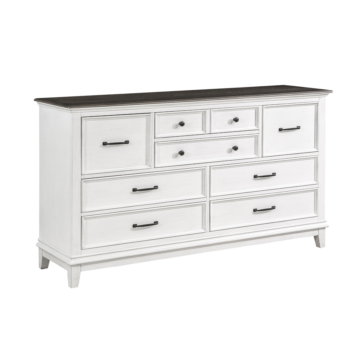 Chesterton Antique White/Dark Brown 4-Piece Bedroom Set (Queen Bed, Nightstand, Dresser, Mirror) from Homelegance - Luna Furniture