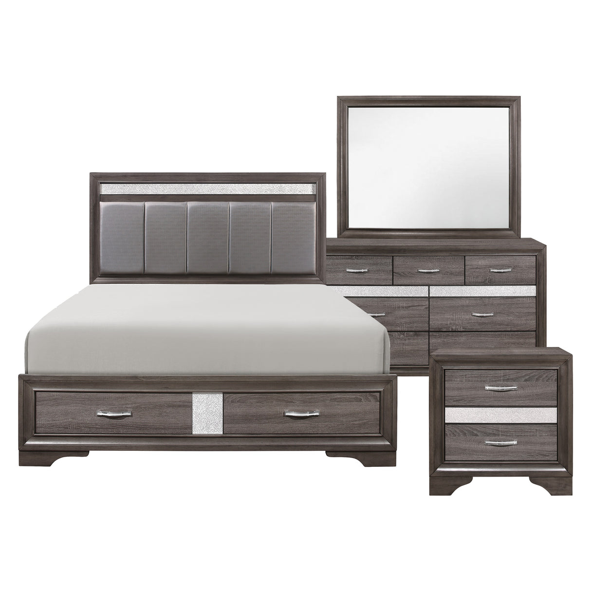 Luster Gray 4-Piece Bedroom Set (Queen Bed, Nightstand, Dresser, Mirror) from Homelegance - Luna Furniture