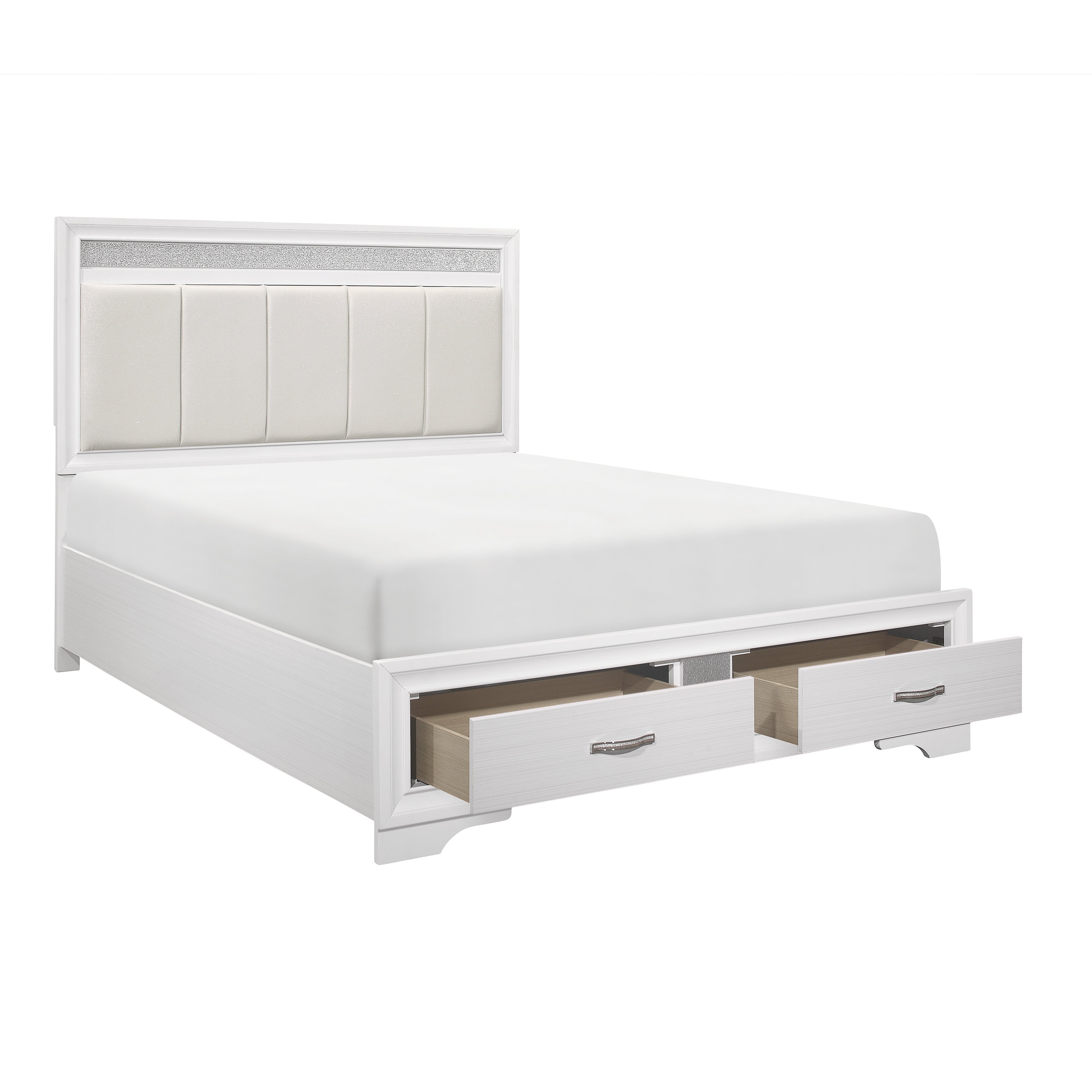 Luster White Queen Upholstered Storage Platform Bed from Homelegance - Luna Furniture