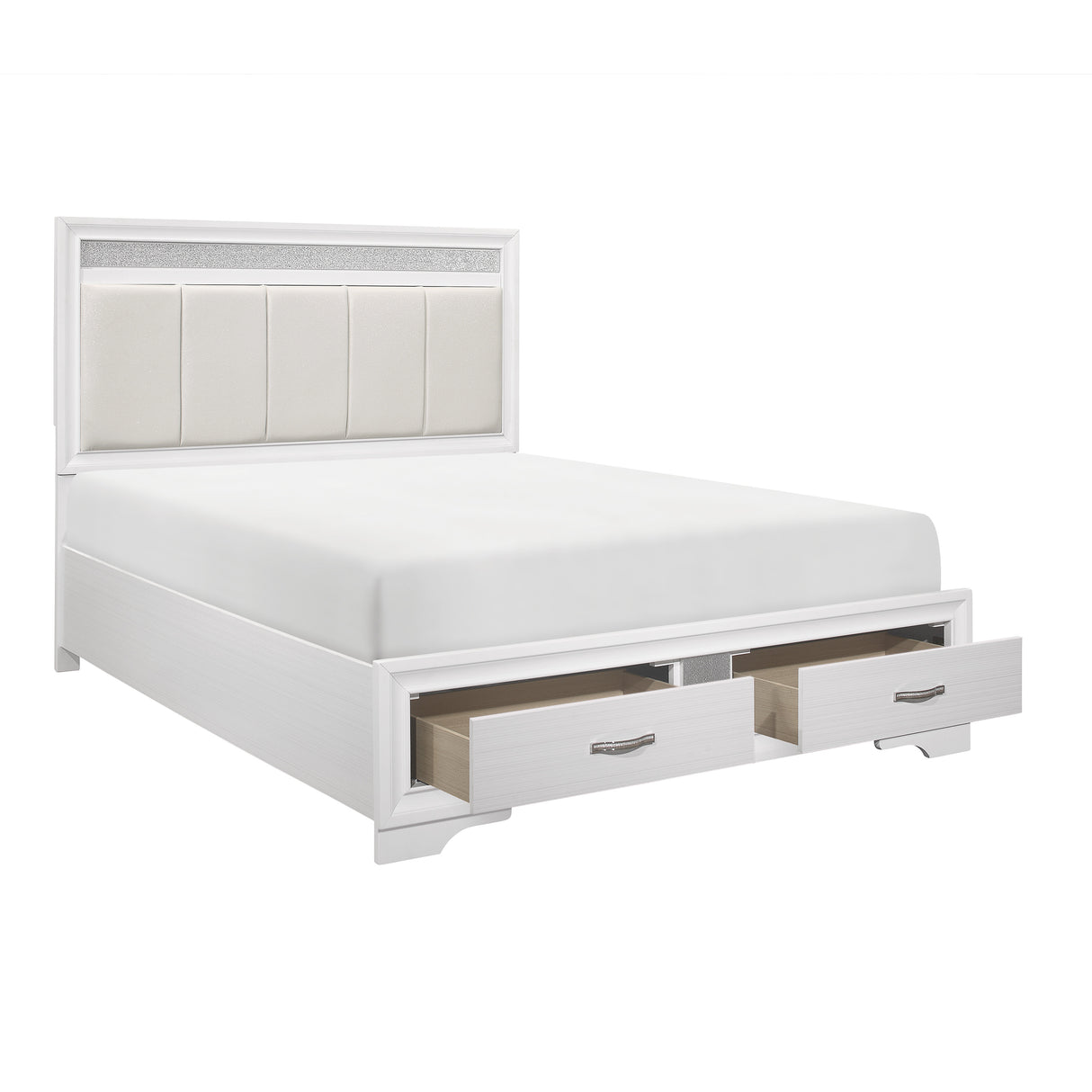Luster White Eastern King Platform Bed with Footboard Storage from Homelegance - Luna Furniture