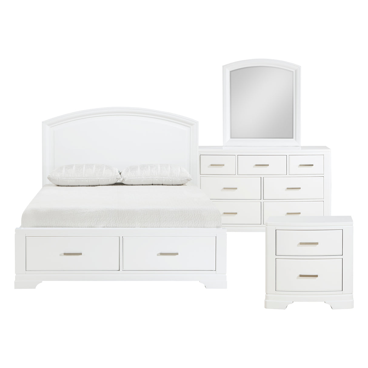 Hudson White 4-Piece Bedroom Set (Queen Bed, Nightstand, Dresser, Mirror) from Homelegance - Luna Furniture