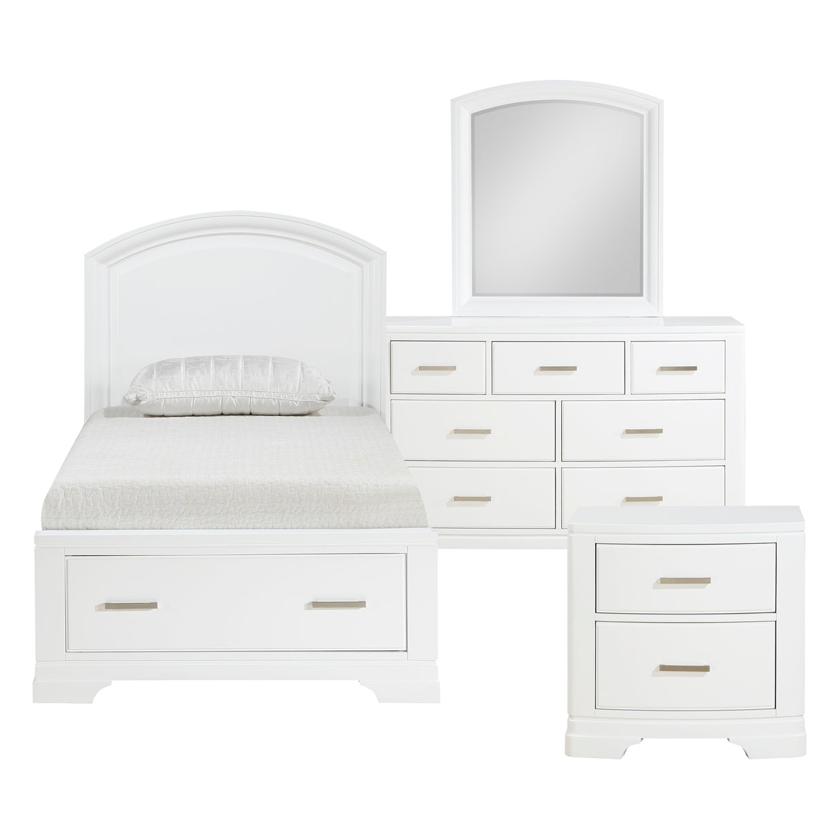 Hudson White 4-Piece Youth Bedroom Set (Twin Bed, Nightstand, Dresser, Mirror) from Homelegance - Luna Furniture