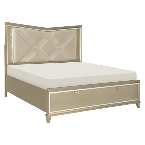 Bijou Champagne King LED Upholstered Storage Platform Bed - Luna Furniture