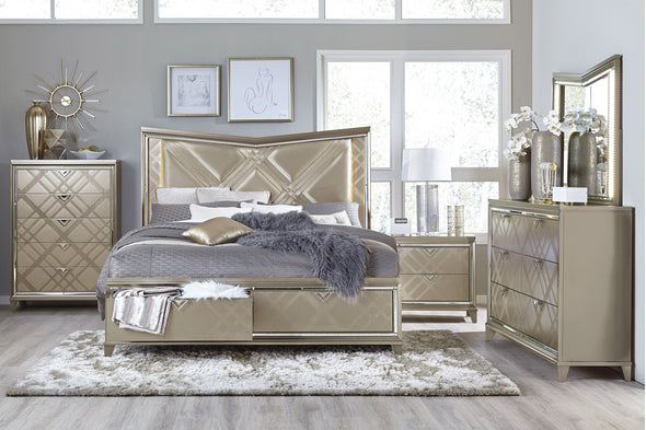 Bijou Champagne Queen LED Upholstered Storage Platform Bed - Luna Furniture