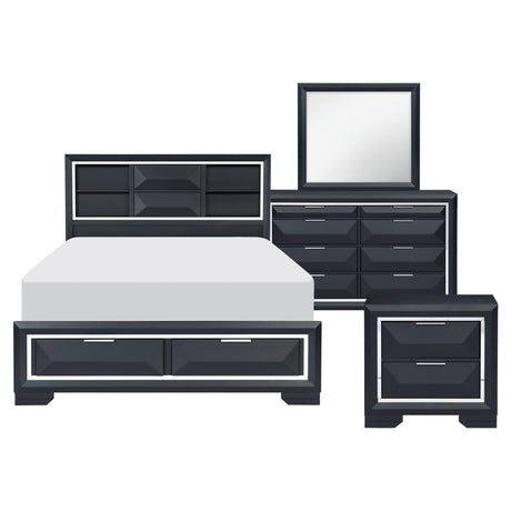 Rosemont Midnight Blue 4-Piece Bedroom Set (Queen Bed, Nightstand, Dresser, Mirror) from Homelegance - Luna Furniture