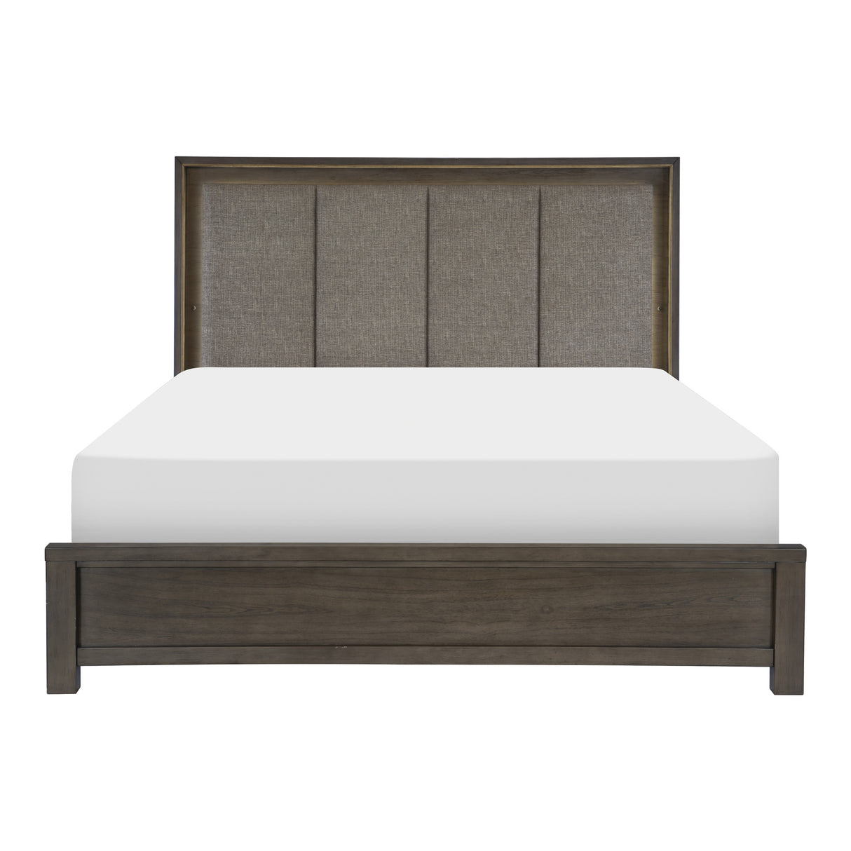 Scarlet Brownish Gray King LED Upholstered Panel Bed