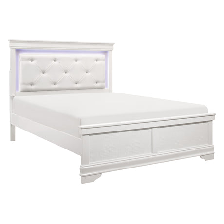 Lana White King LED Upholstered Panel Bed
