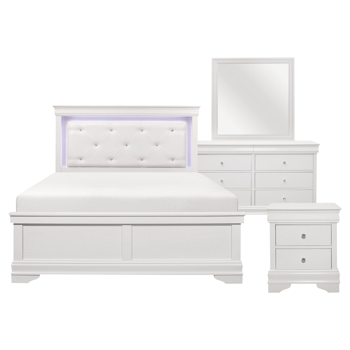 Lana White 4-Piece Bedroom Set (Queen Bed, Nightstand, Dresser, Mirror) from Homelegance - Luna Furniture