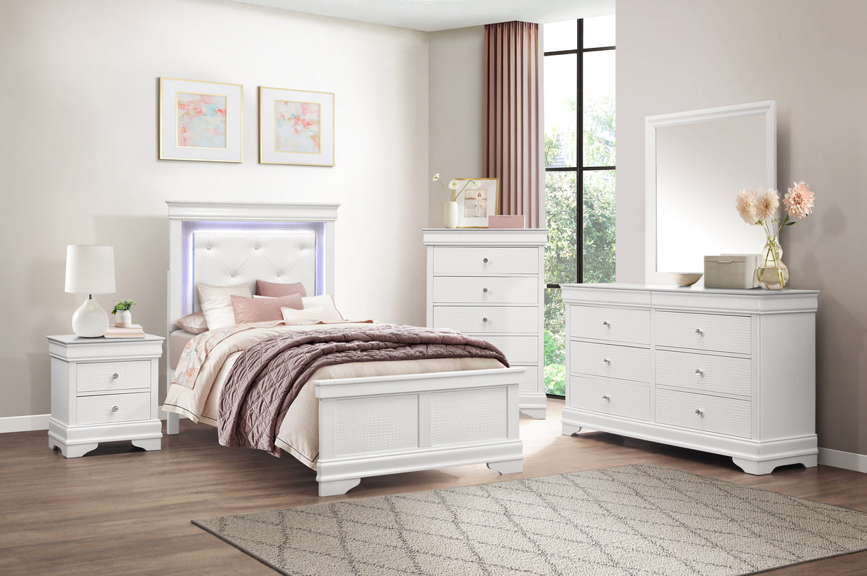 Lana White Twin Bed with LED Lighting from Homelegance - Luna Furniture