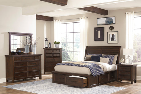 Logandale Brown Eastern King Platform Bed with Footboard Storage from Homelegance - Luna Furniture
