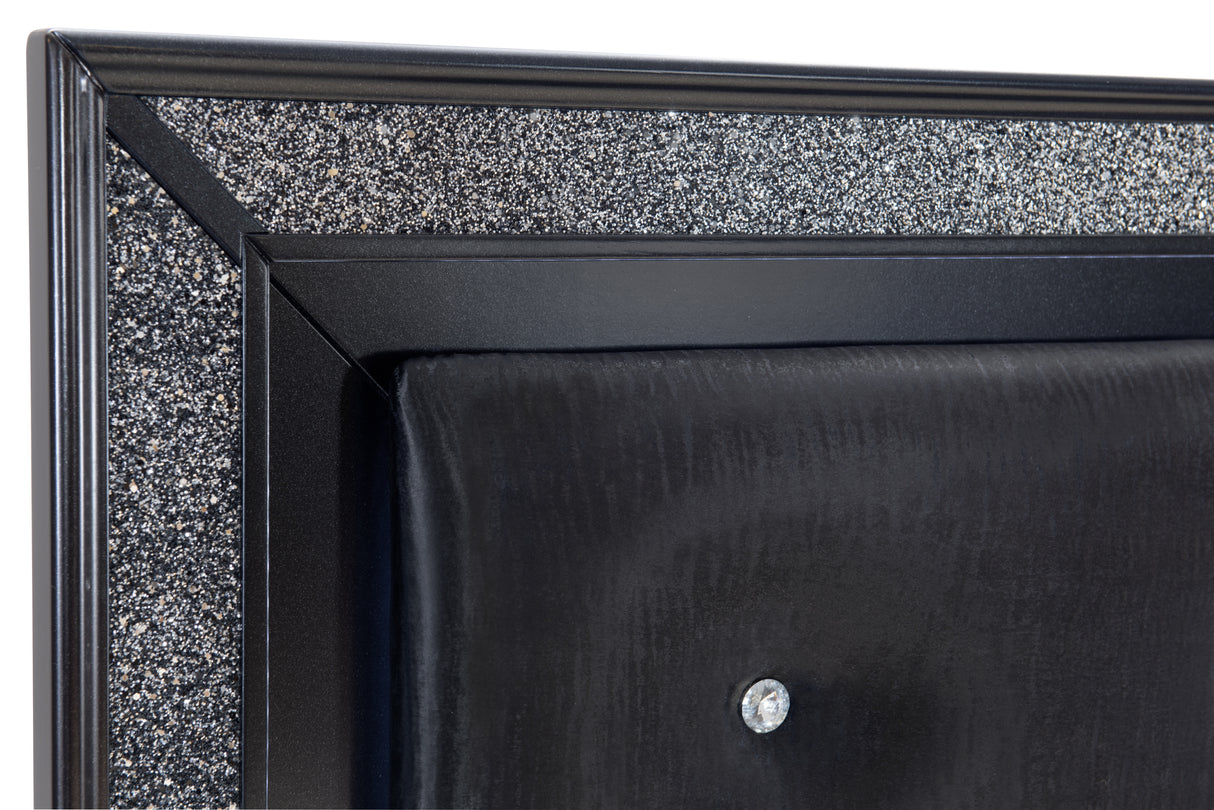 Salon Black Queen LED Upholstered Panel Bed from Homelegance - Luna Furniture