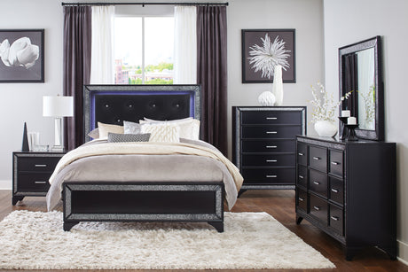 Salon Black Queen LED Upholstered Panel Bed from Homelegance - Luna Furniture