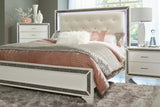 Salon White King LED Upholstered Panel Bed