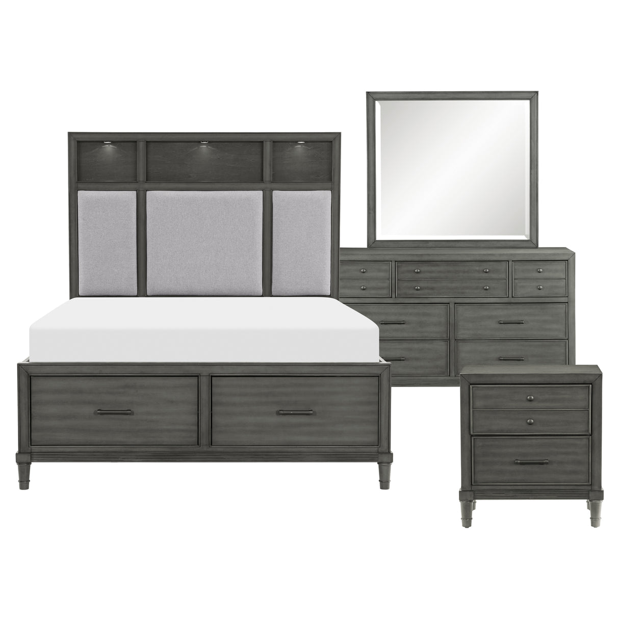 Wittenberry Gray 4-Piece Bedroom Set (Queen Bed, Nightstand, Dresser, Mirror) from Homelegance - Luna Furniture