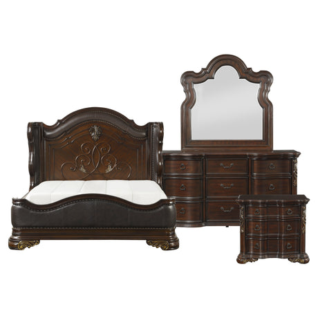 Royal Highlands Rich Cherry 4-Piece Bedroom Set (Queen Bed, Nightstand, Dresser, Mirror) from Homelegance - Luna Furniture