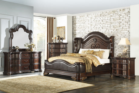 Royal Highlands Rich Cherry Queen Upholstered Panel Bed from Homelegance - Luna Furniture