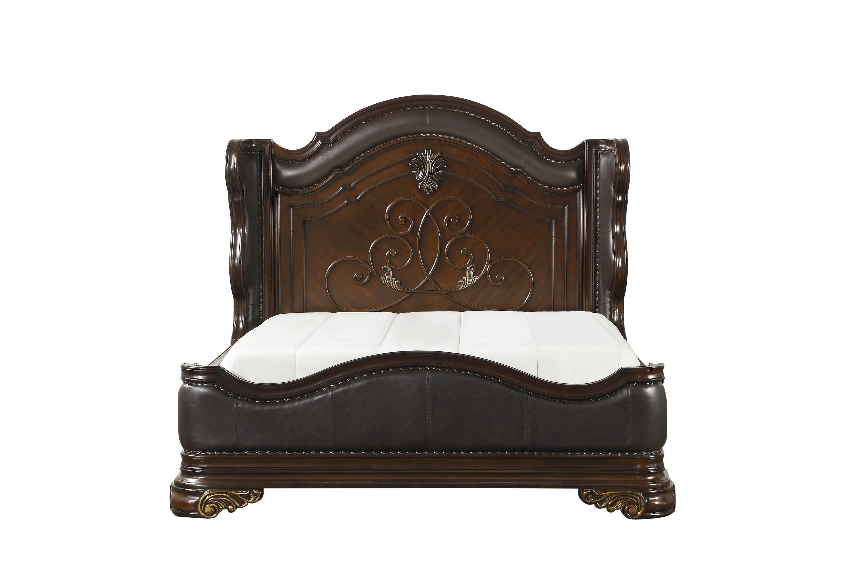 Royal Highlands Rich Cherry Queen Upholstered Panel Bed from Homelegance - Luna Furniture