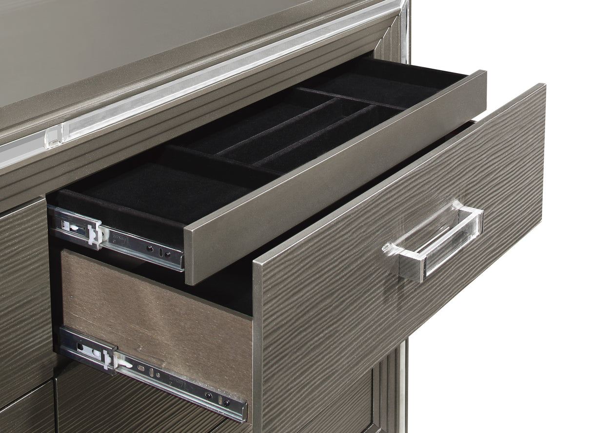 Tamsin Silver/Gray Metallic 4-Piece Bedroom Set (Queen Bed, Nightstand, Dresser, Mirror) from Homelegance - Luna Furniture