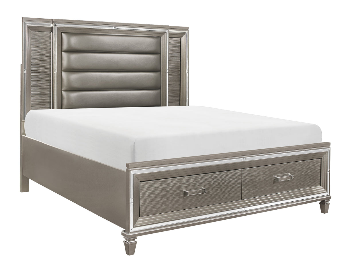 Tamsin Silver/Gray Metallic 4-Piece Bedroom Set (Queen Bed, Nightstand, Dresser, Mirror) from Homelegance - Luna Furniture