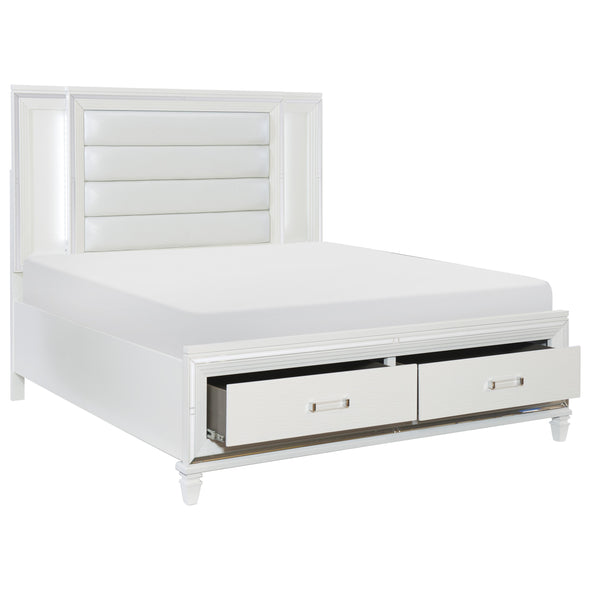 Tamsin White Queen LED Upholstered Storage Platform Bed