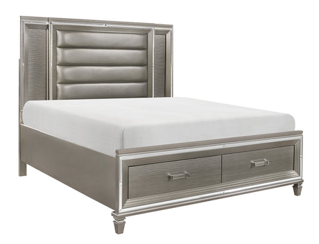 Tamsin Silver/Gray Metallic Eastern King Platform Bed with Footboard Storage, LED Lighting from Homelegance - Luna Furniture
