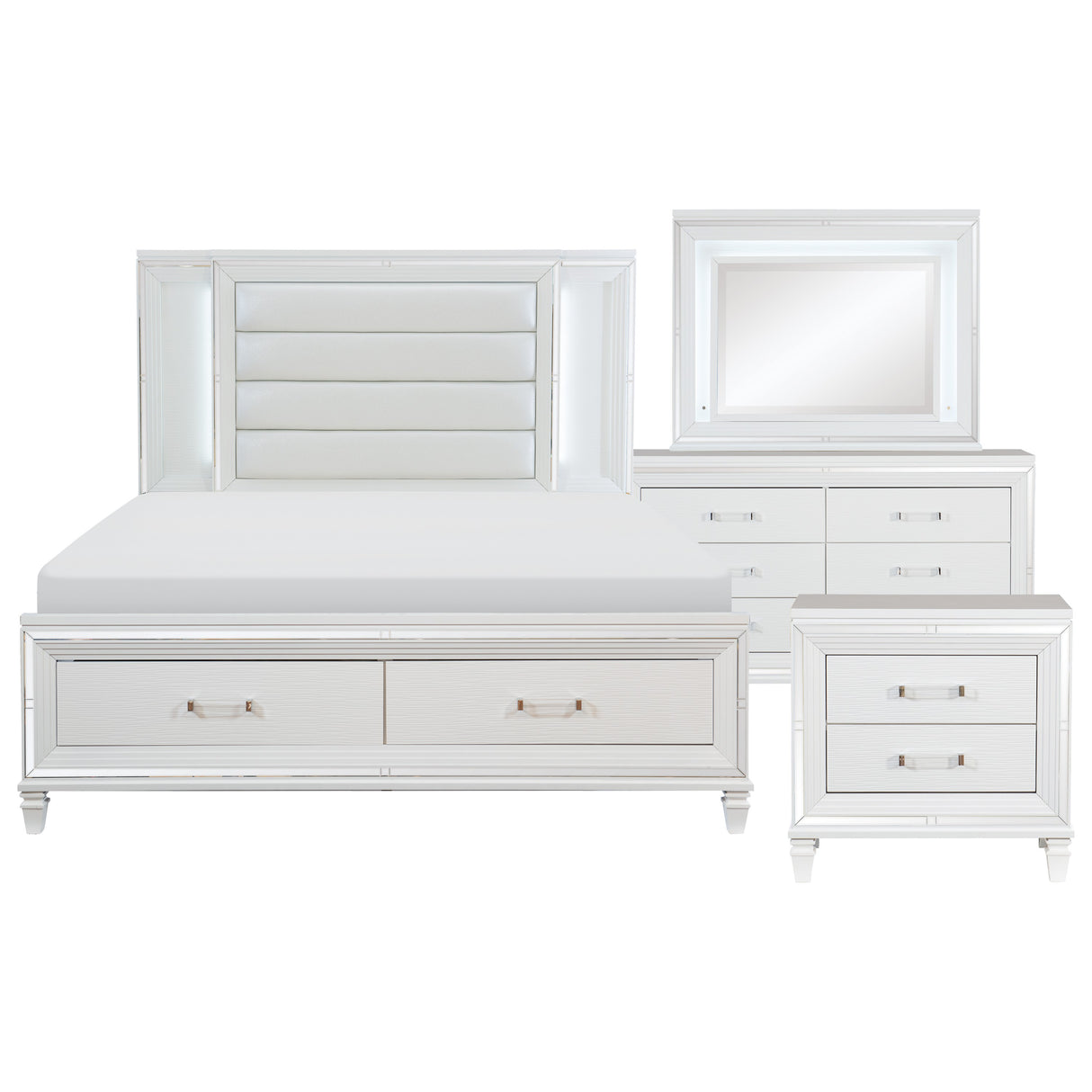 Tamsin White 4-Piece Bedroom Set (Queen Bed, Nightstand, Dresser, Mirror) from Homelegance - Luna Furniture