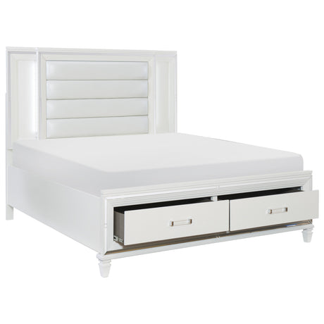 Tamsin White Eastern King Platform Bed with LED Lighting and Footboard Storage from Homelegance - Luna Furniture