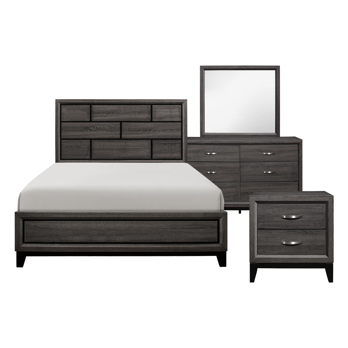 Davi Gray 4-Piece Bedroom Set (Queen Bed, Nightstand, Dresser, Mirror) from Homelegance - Luna Furniture