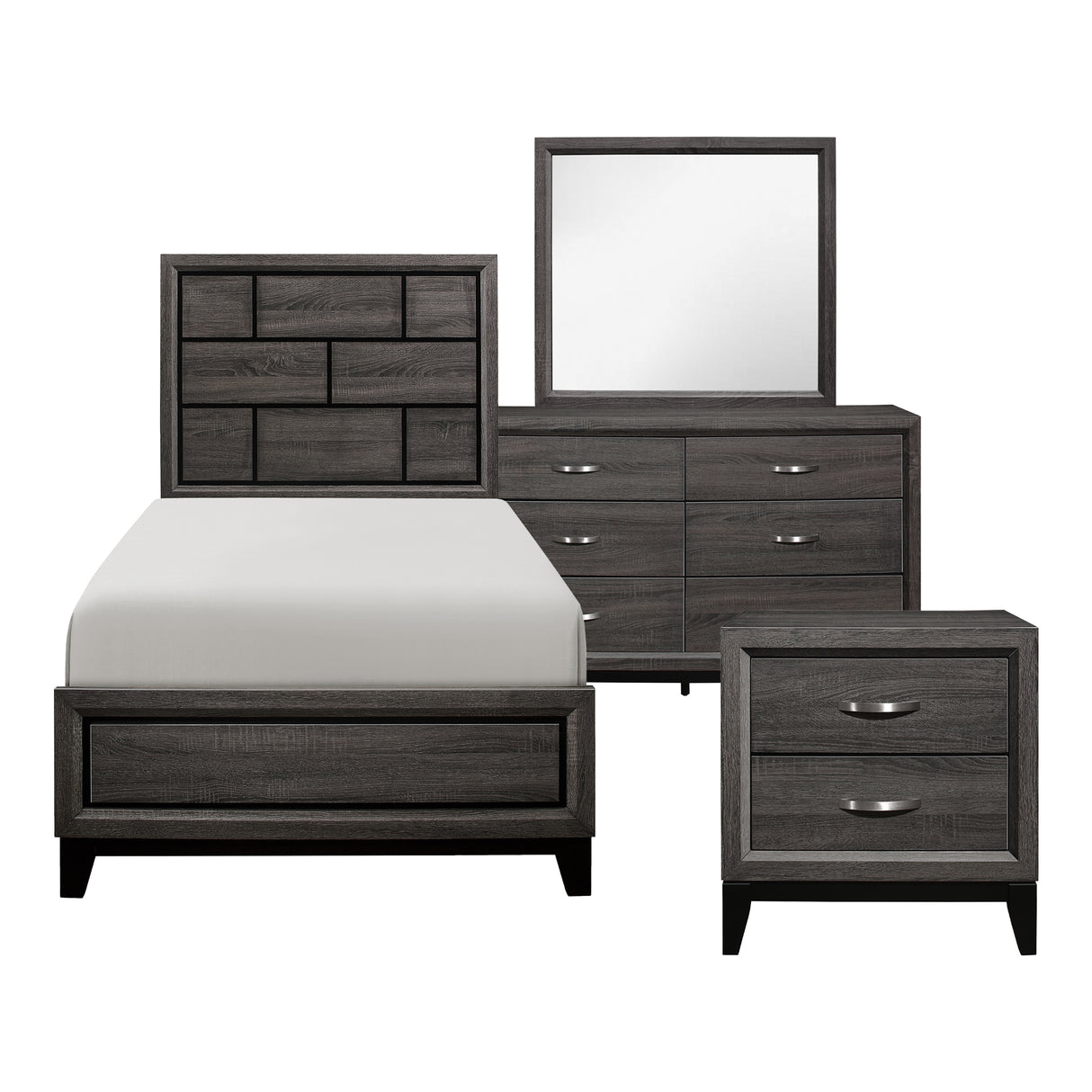 Davi Gray 4-Piece Youth Bedroom Set (Twin Bed, Nightstand, Dresser, Mirror) from Homelegance - Luna Furniture