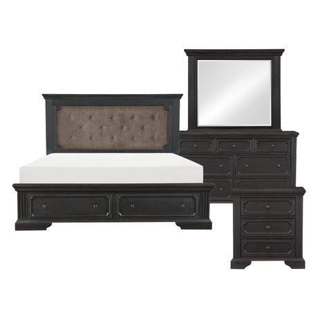 Bolingbrook Wire-Brushed Charcoal 4-Piece Bedroom Set (Queen Bed, Nightstand, Dresser, Mirror) from Homelegance - Luna Furniture