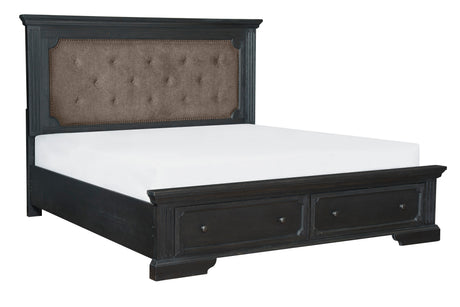 Bolingbrook Wire-Brushed Charcoal Upholstered Storage Platform Bedroom Set from Homelegance - Luna Furniture